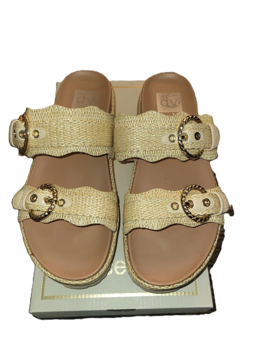 Like New! Dolce Vita Raffia/Gold-Toned Platform Slides - 7.5